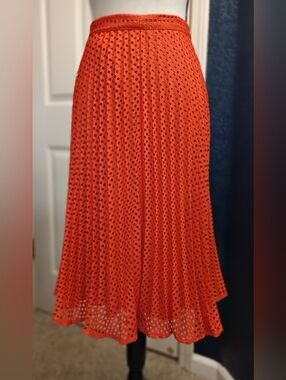 New York & Company Orange Eyelet Midi Skirt